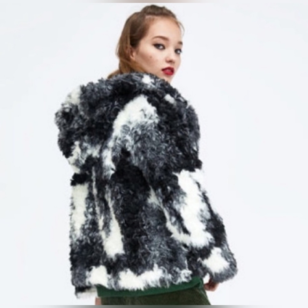 Zara Trf OuterWear Fluffy Faux Fur Patchwork Jacket - Picture 2 of 16